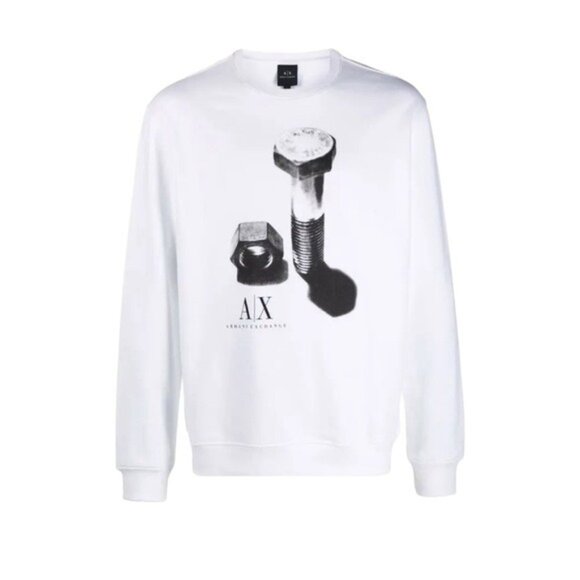 Armani Exchange Screw-Print Sweatshirt Size XS Graphic White Grey Preppy Grunge - Picture 1 of 10